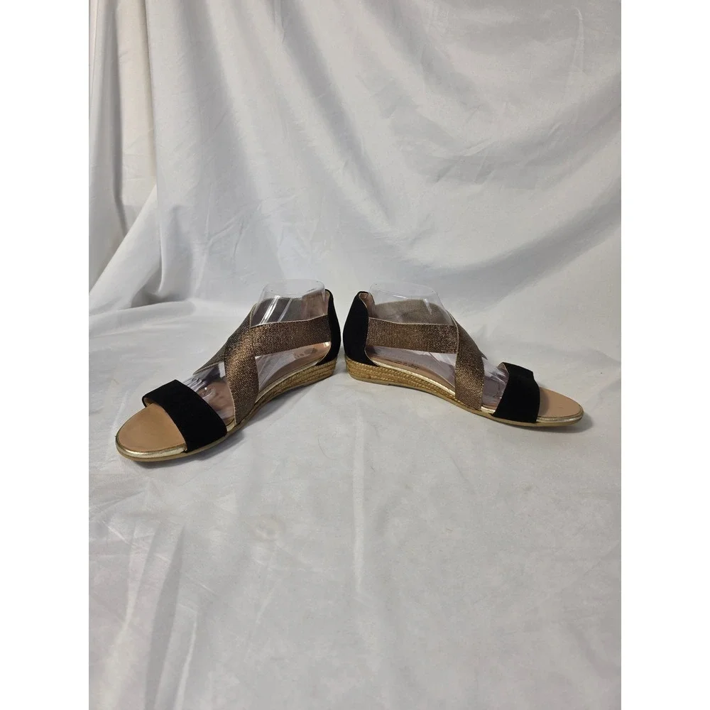 Eric Michael Spain Handmade BLK Suede Bronze Metallic Espadrille Wedge Sandal 9